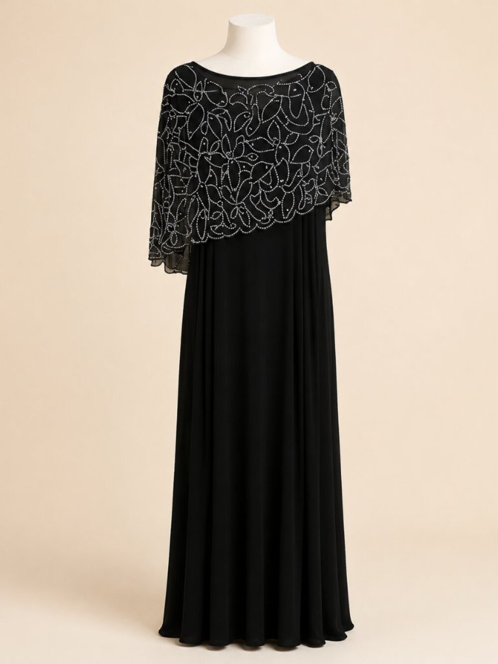 MSK Black Rhinestone Cape Maxi Dress L